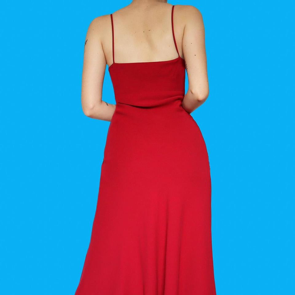 Red flared slip evening dress UK 16