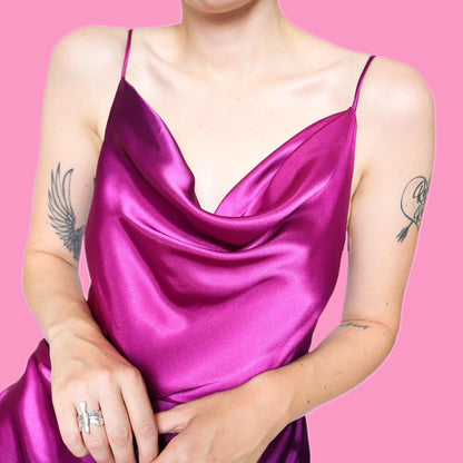 Pink & purple satin slip evening dress UK 12