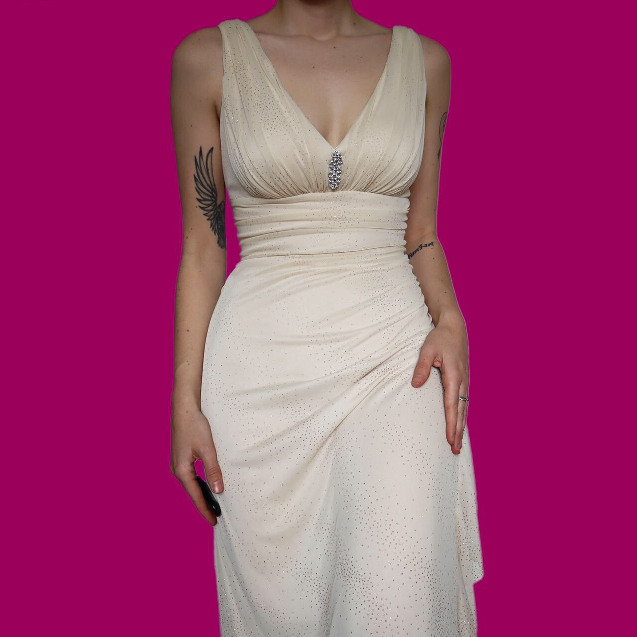 Beautiful glittery cream stretch evening prom dress UK 10