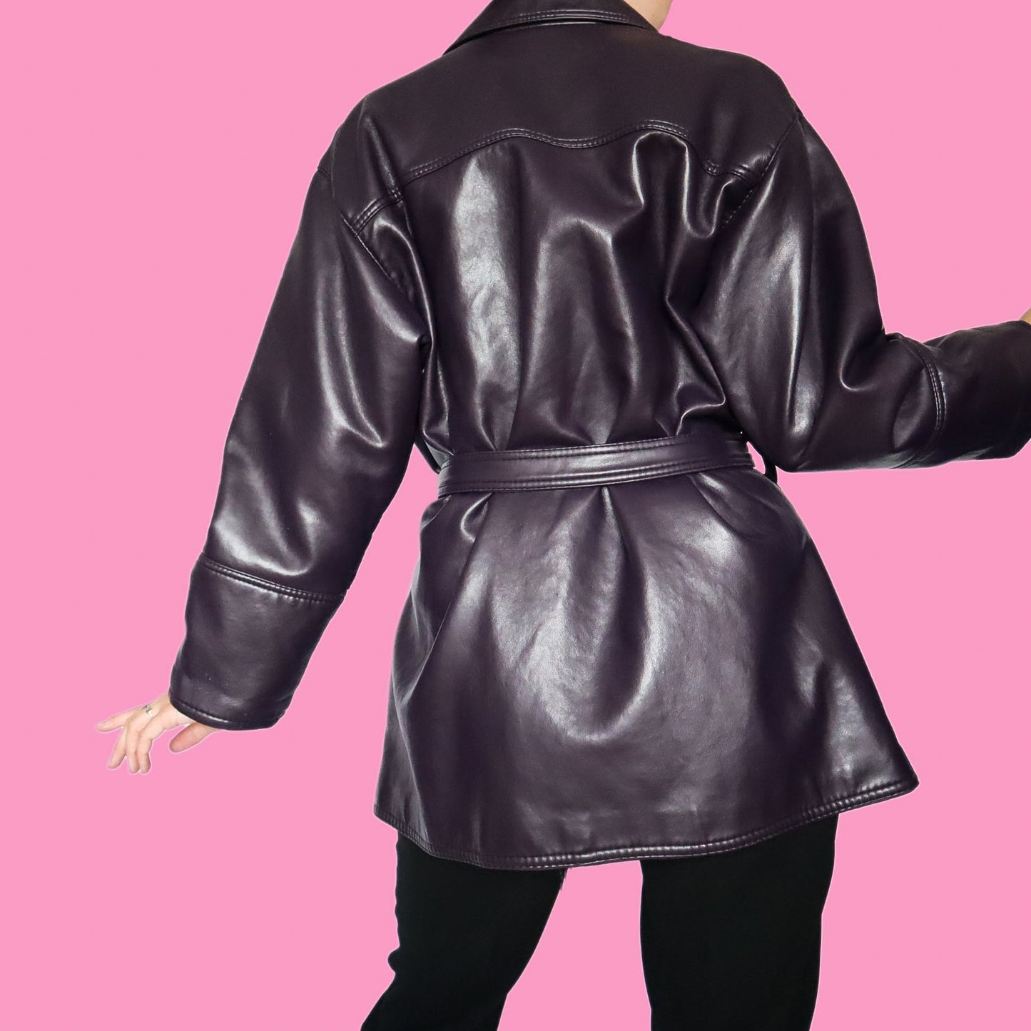 purple faux leather belted jacket UK XL