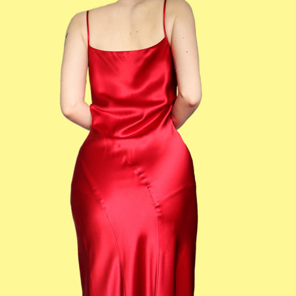 Stunning red 100% silk satin slip dress with a matching shawl UK 18