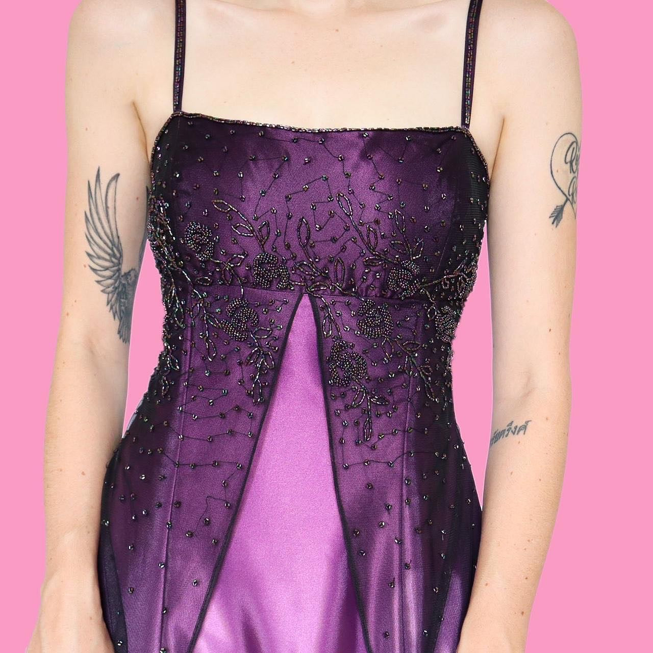 Purple ombré satin evening prom dress UK 14