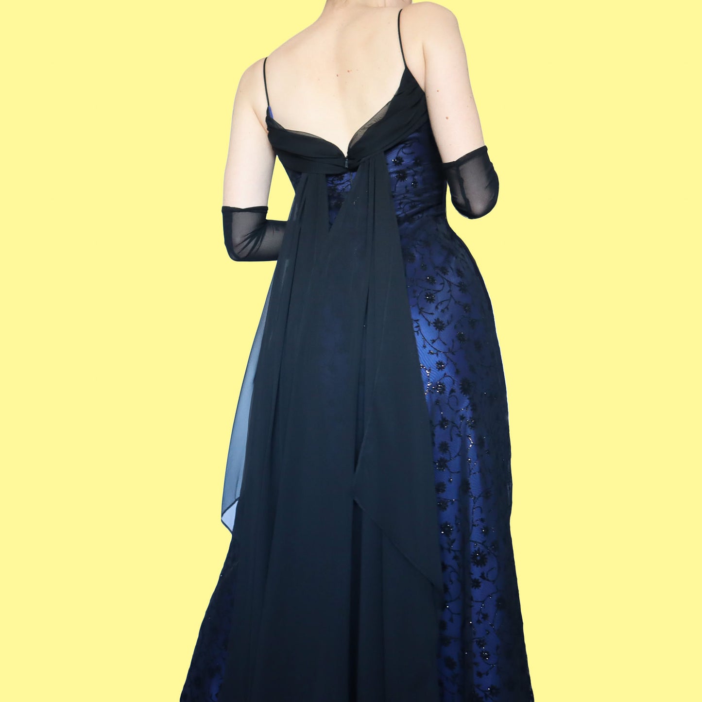 Blue glittery floral evening dress UK 12