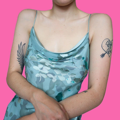 Beautiful blue silk blend slip evening dress UK 12