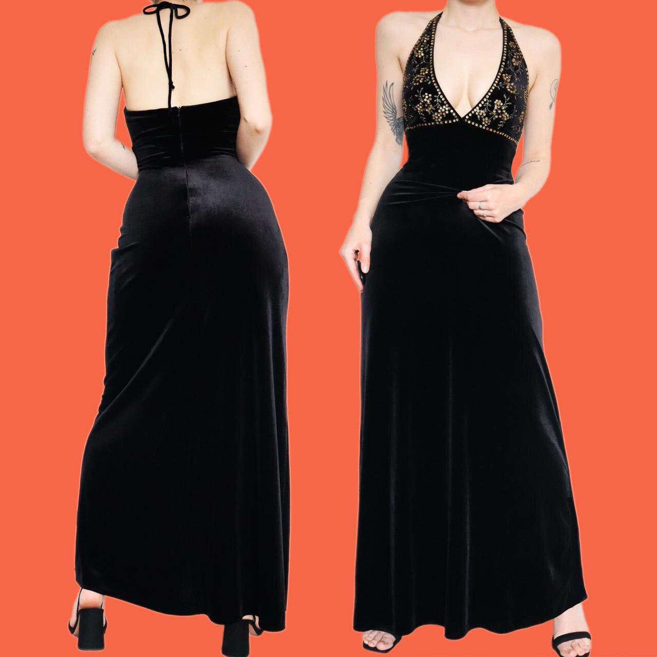 Chic black stretch sequin detail evening dress UK 10