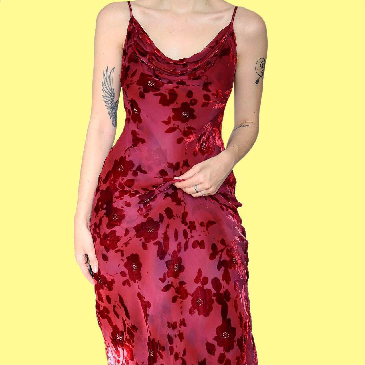 Beautiful raspberry silk blend velvet floral evening dress UK 14