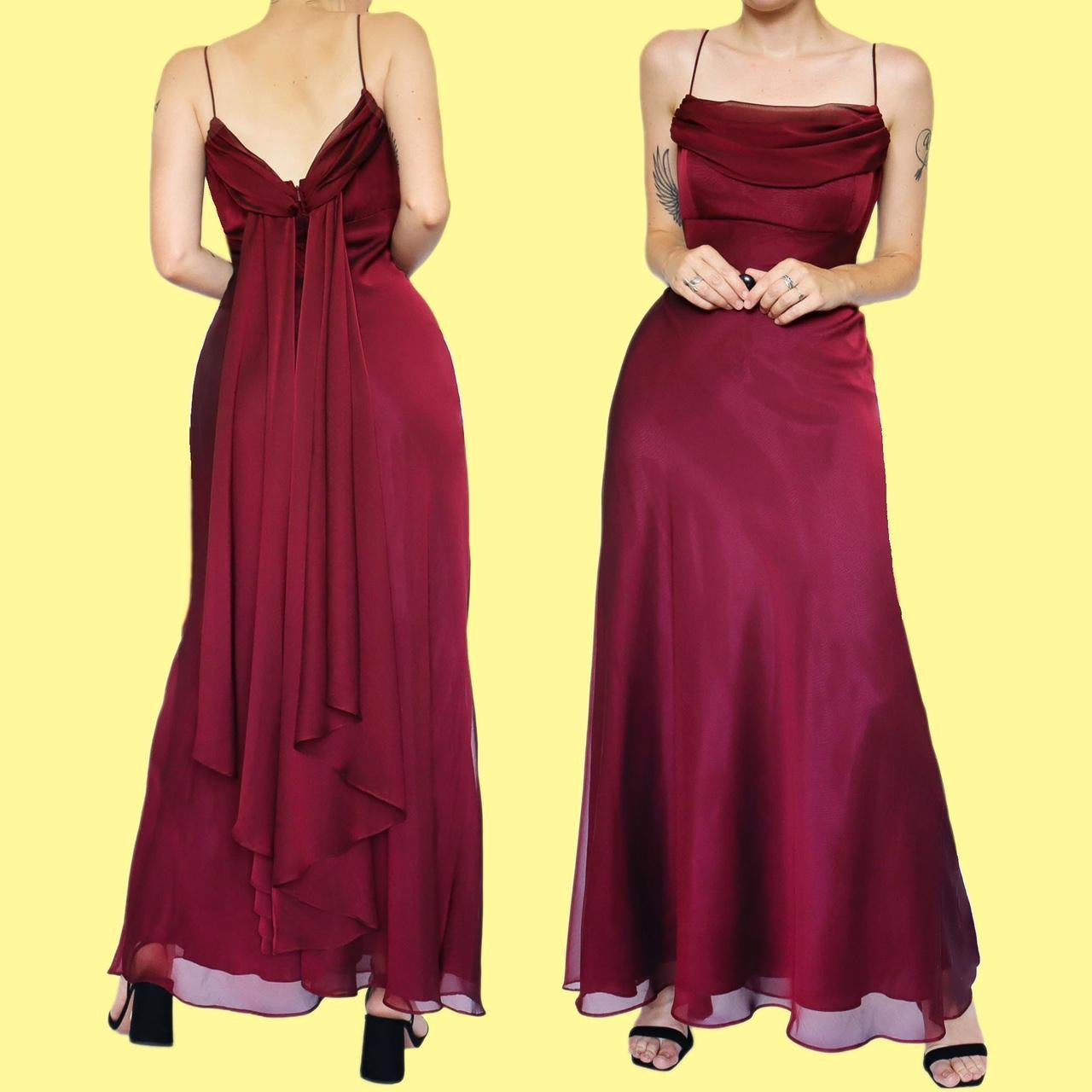 Beautiful burgundy chiffon evening slip dress UK 10 & UK 12