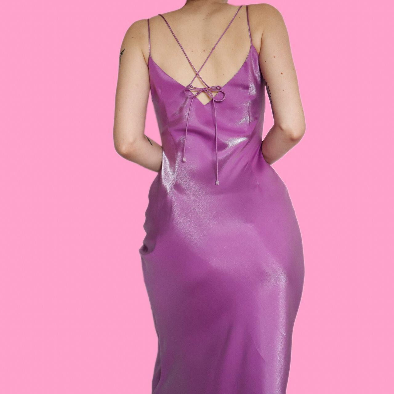 Stunning purple silky beaded evening dress UK 10