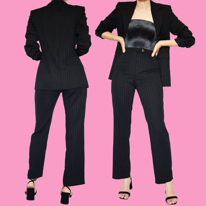 Black pinstripe 2 piece trouser suit UK 10