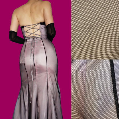 Pink strapless lace fishtail evening dress UK 8