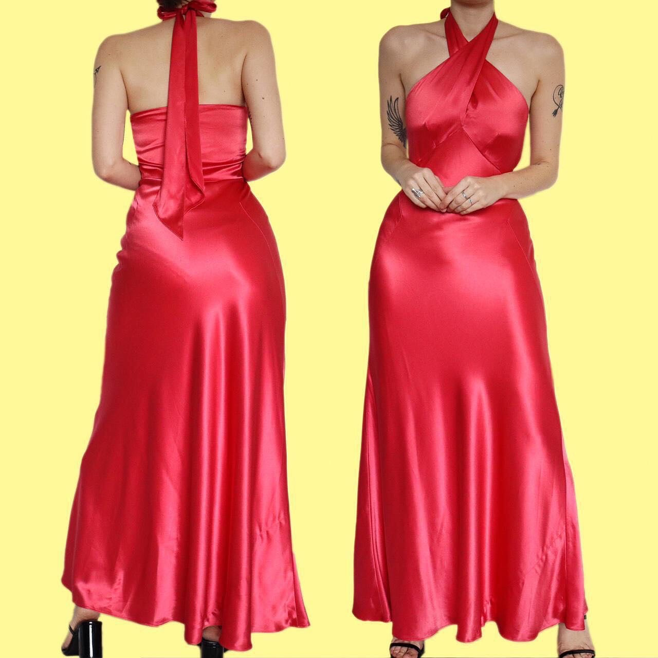 Stunning coral satin evening dress UK 8