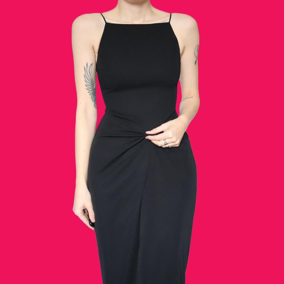 Black lace up back evening dress UK 10