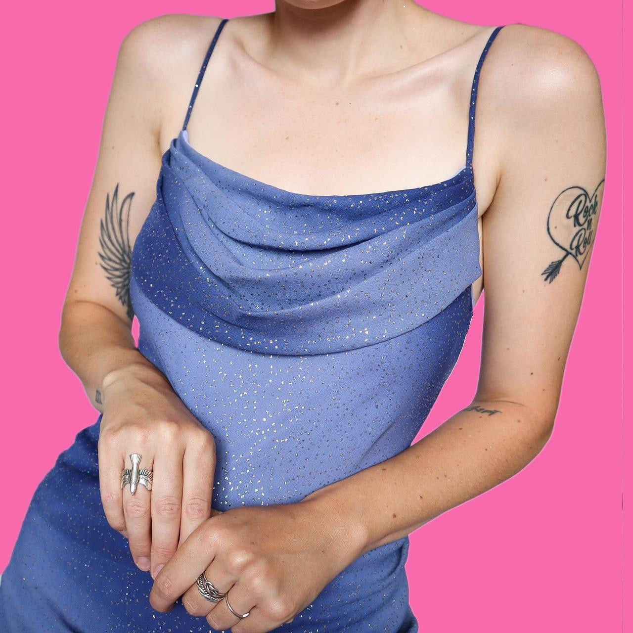 Blue Glitter Slip Evening Dress UK 12