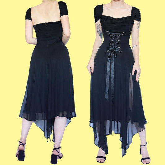 Gothic Bernshaw black lace up evening dress UK 12