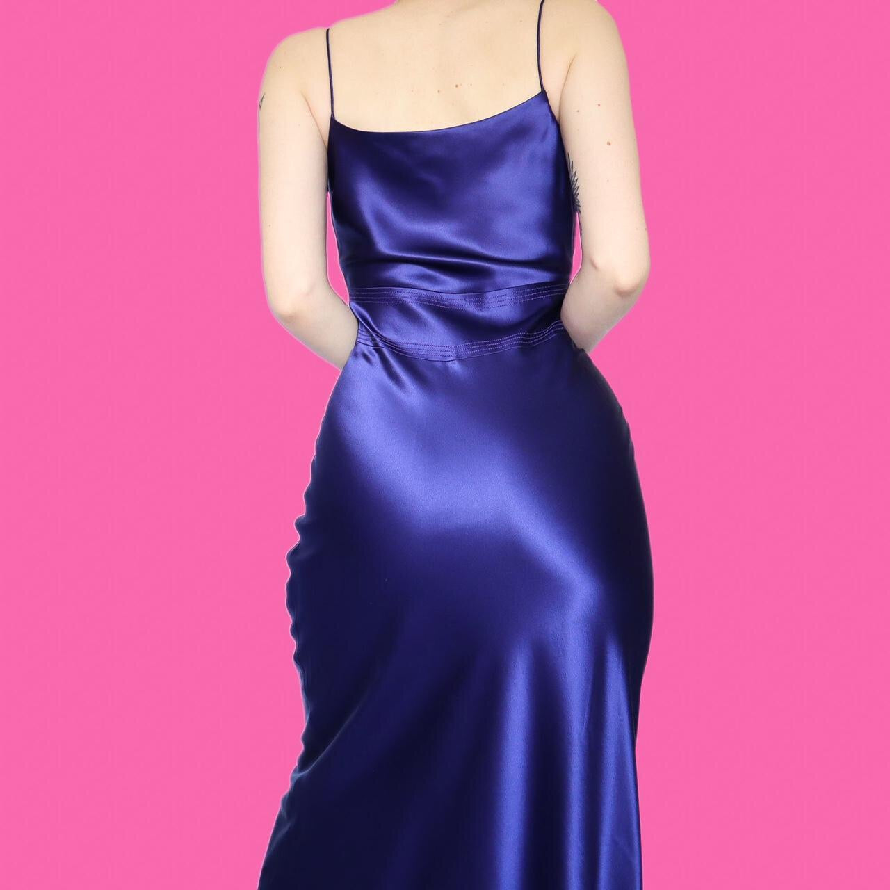 Stunning purple 100% silk slip evening dress UK 10