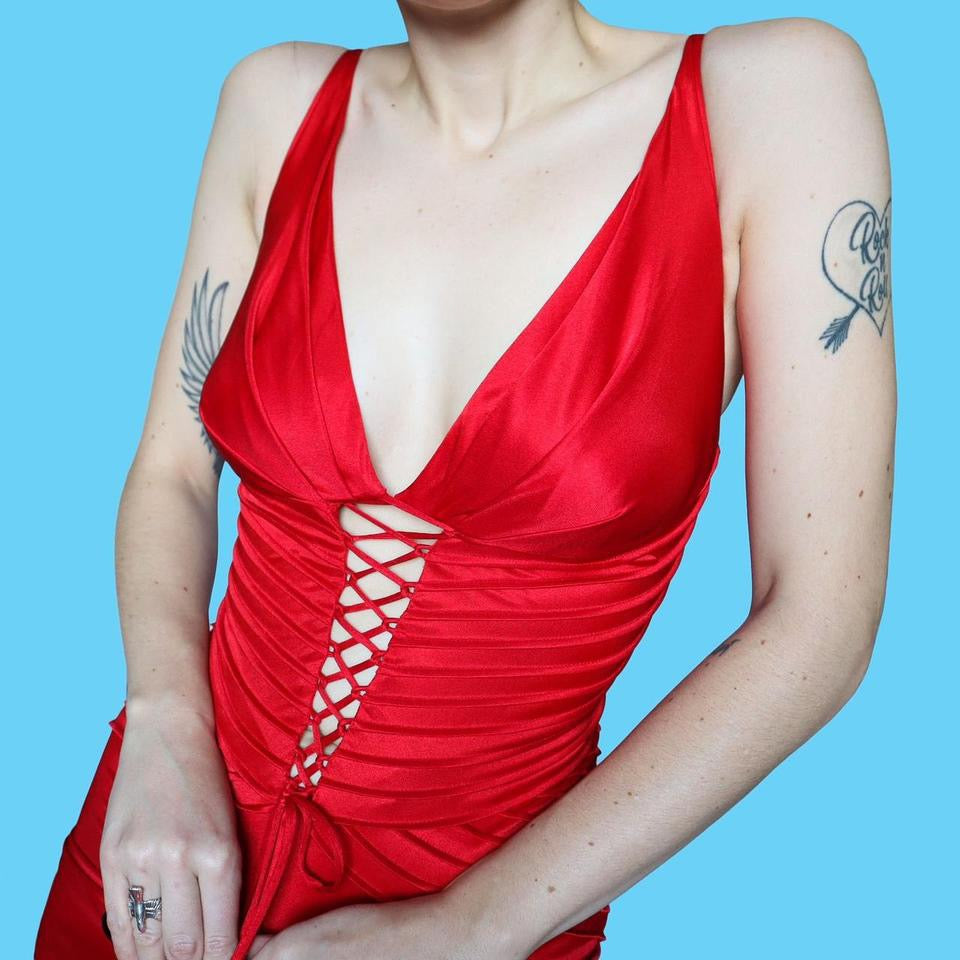 John Charles red evening dress UK 12