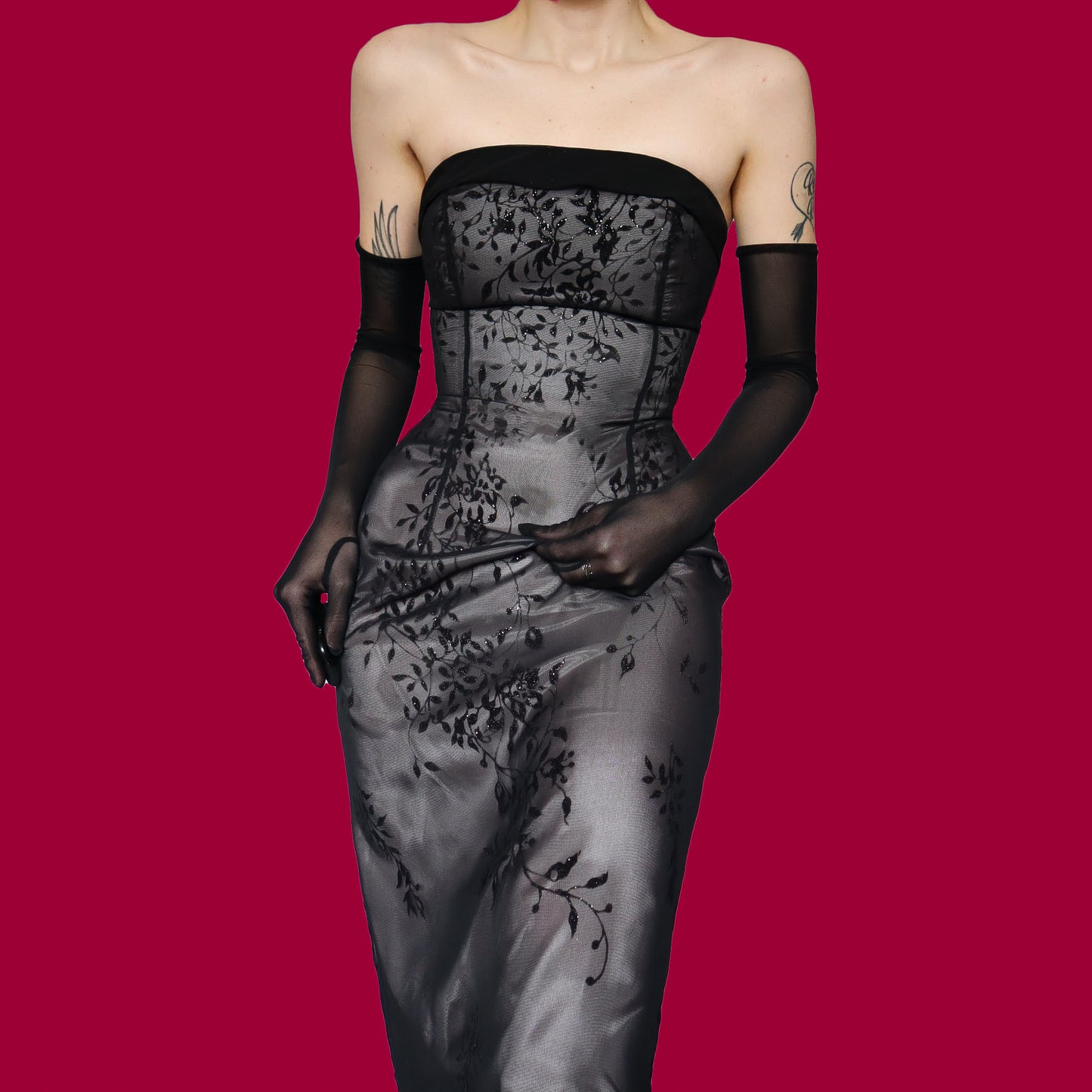 Black strapless glittery evening dress UK 10-12