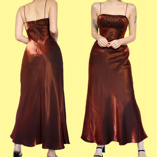Beautiful silky bronze evening dress UK 10