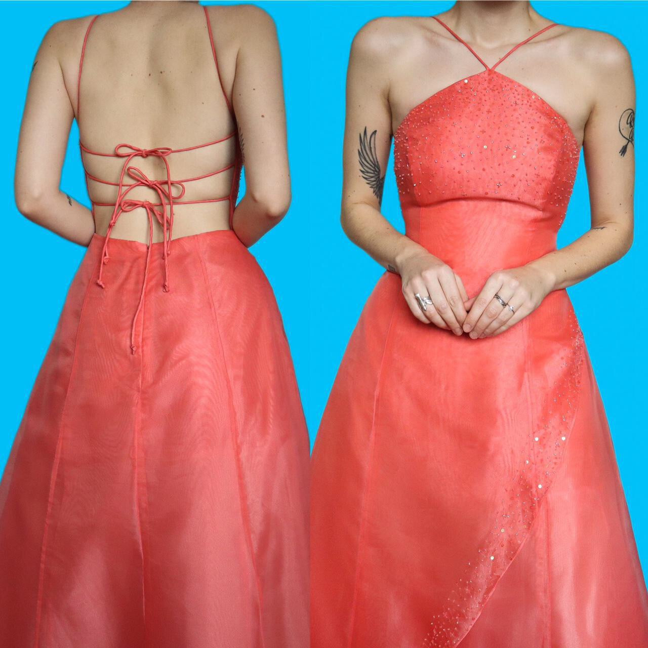 Beautiful peach organza a-line evening dress UK 10