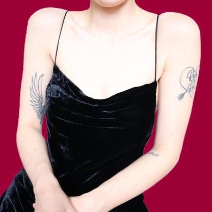 Beautiful black silk blend velvet evening dress UK 12