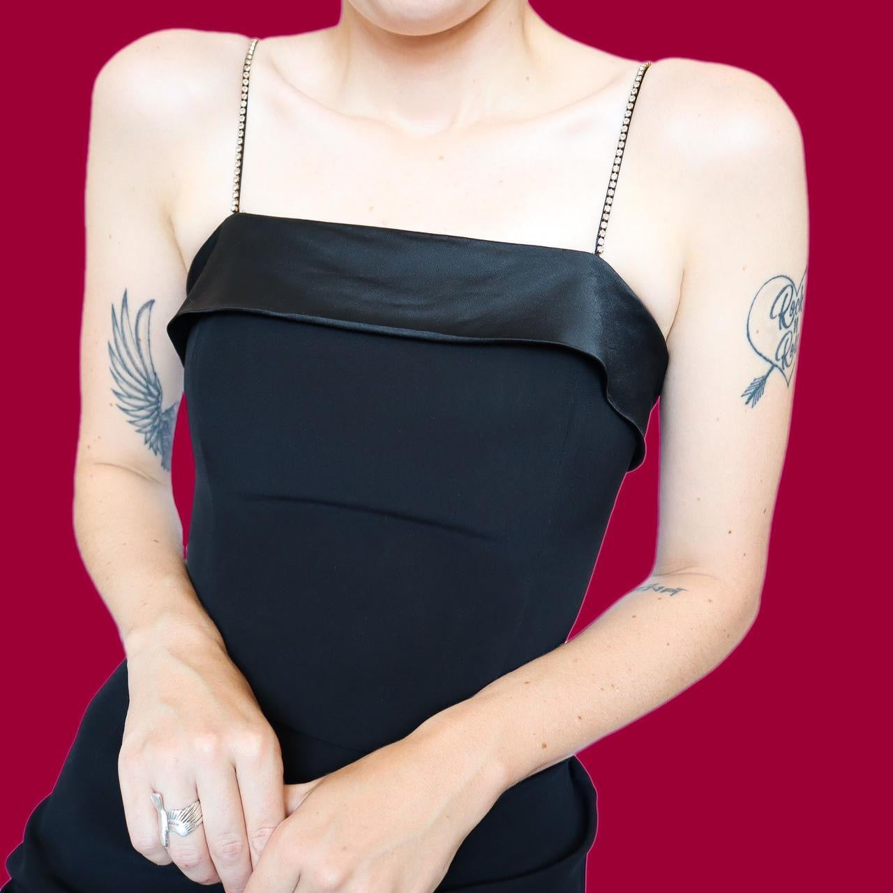 Black diamanté slip evening dress UK 12