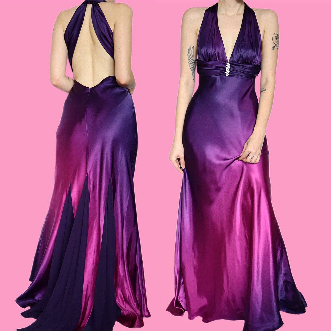 Stunning silky ombré open back evening dress UK 10