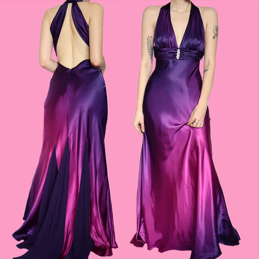 Stunning silky ombré open back evening dress UK 10