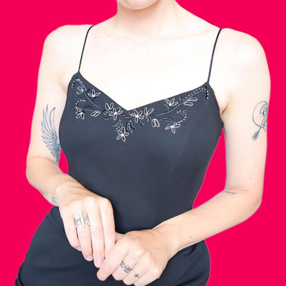 Beautiful black sheer back floral evening dress UK 12