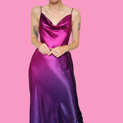 Pink & purple satin slip evening dress UK 12