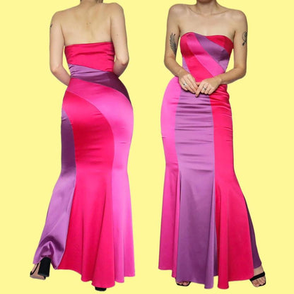Strapless colourful fishtail evening dress UK 8