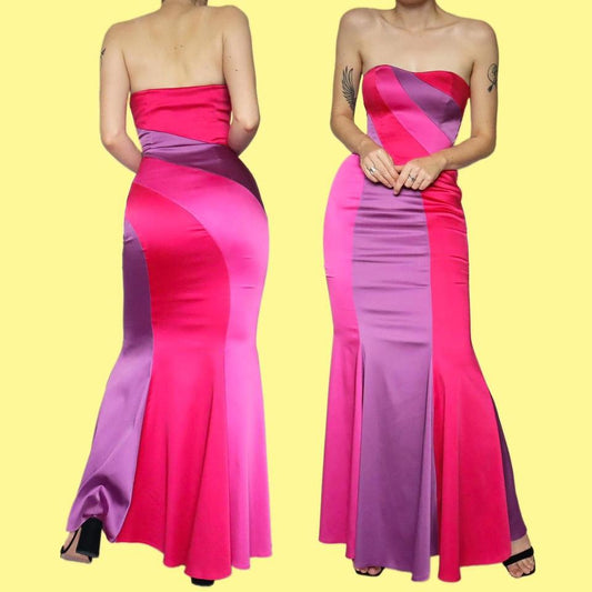 Strapless colourful fishtail evening dress UK 8