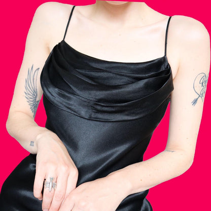 Beautiful black satin slip evening dress UK 8