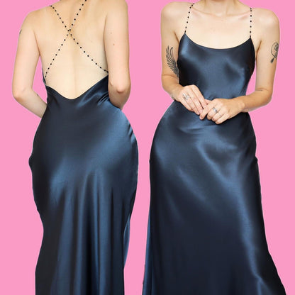 Reversible dark & light grey satin slip dress UK 12