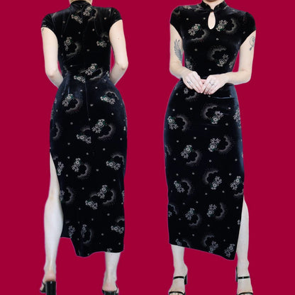 Black velvet stretch short sleeve bodycon dress UK 14