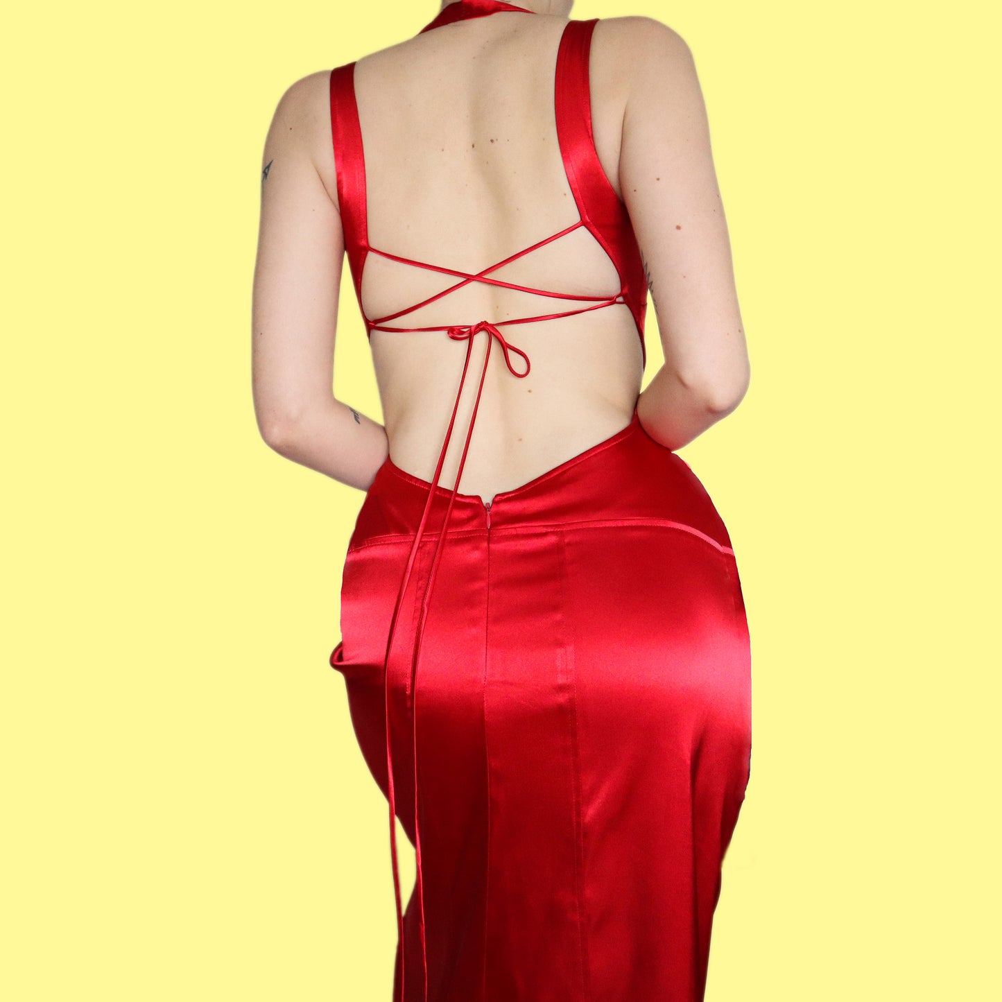 Beautiful bright red silky open back evening dress UK 12