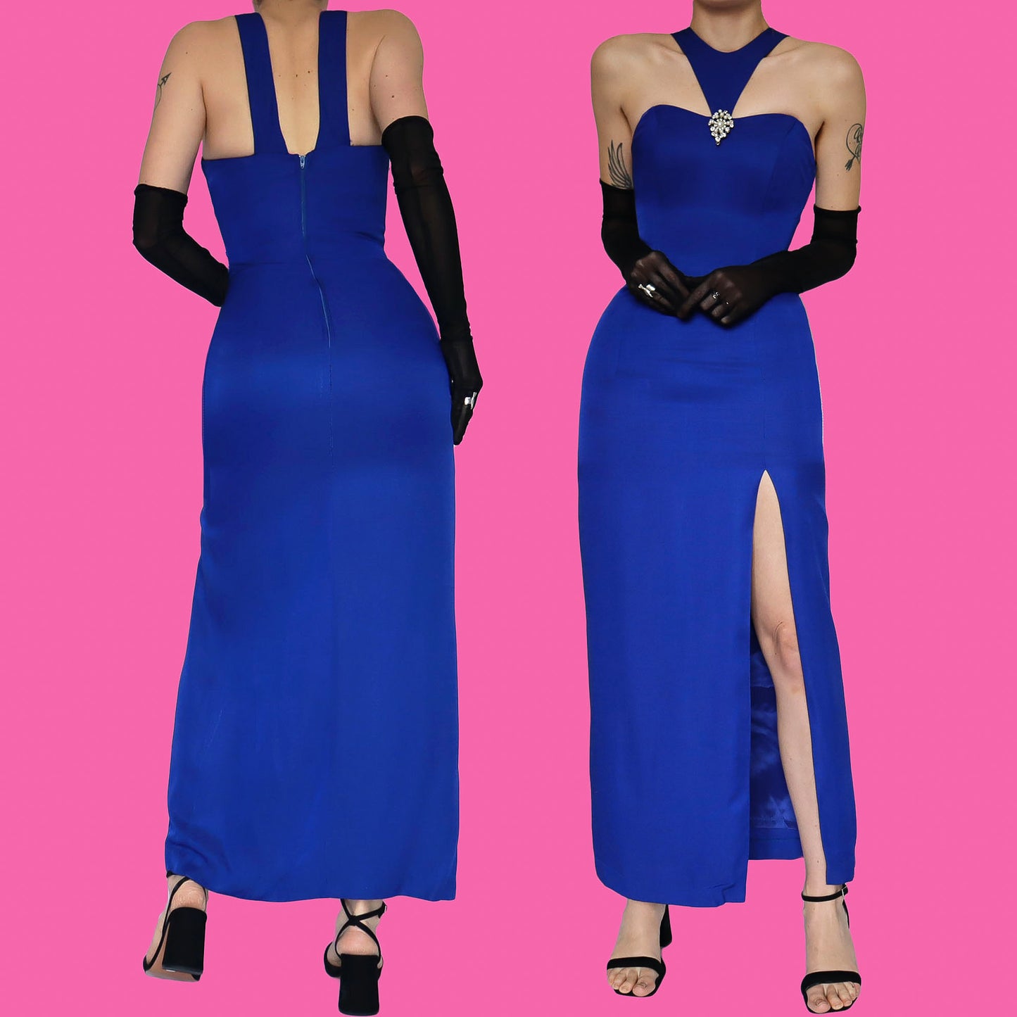 Electric blue fitted evening dress UK 8