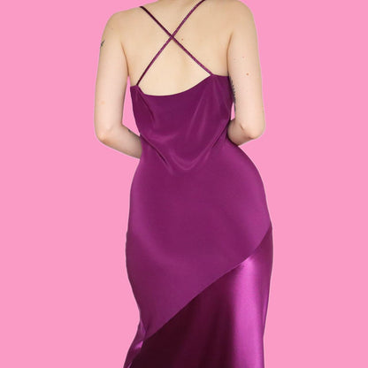Stunning purple slip evening dress with satin hem UK 10