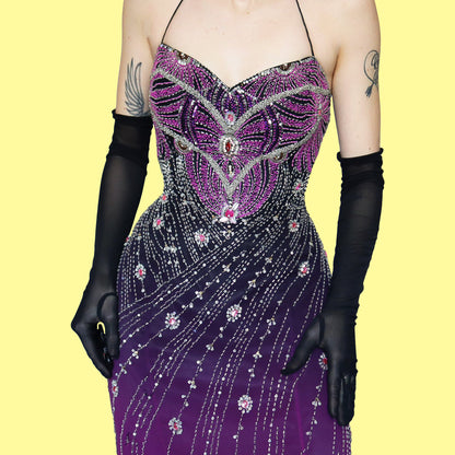 100% silk heavily beaded evening dress UK 14