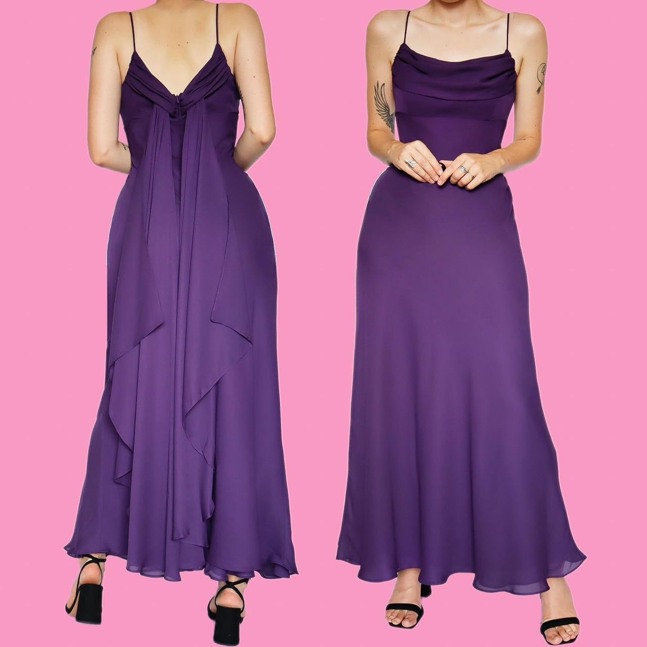 Purple chiffon slip evening dress UK 14 & UK 18
