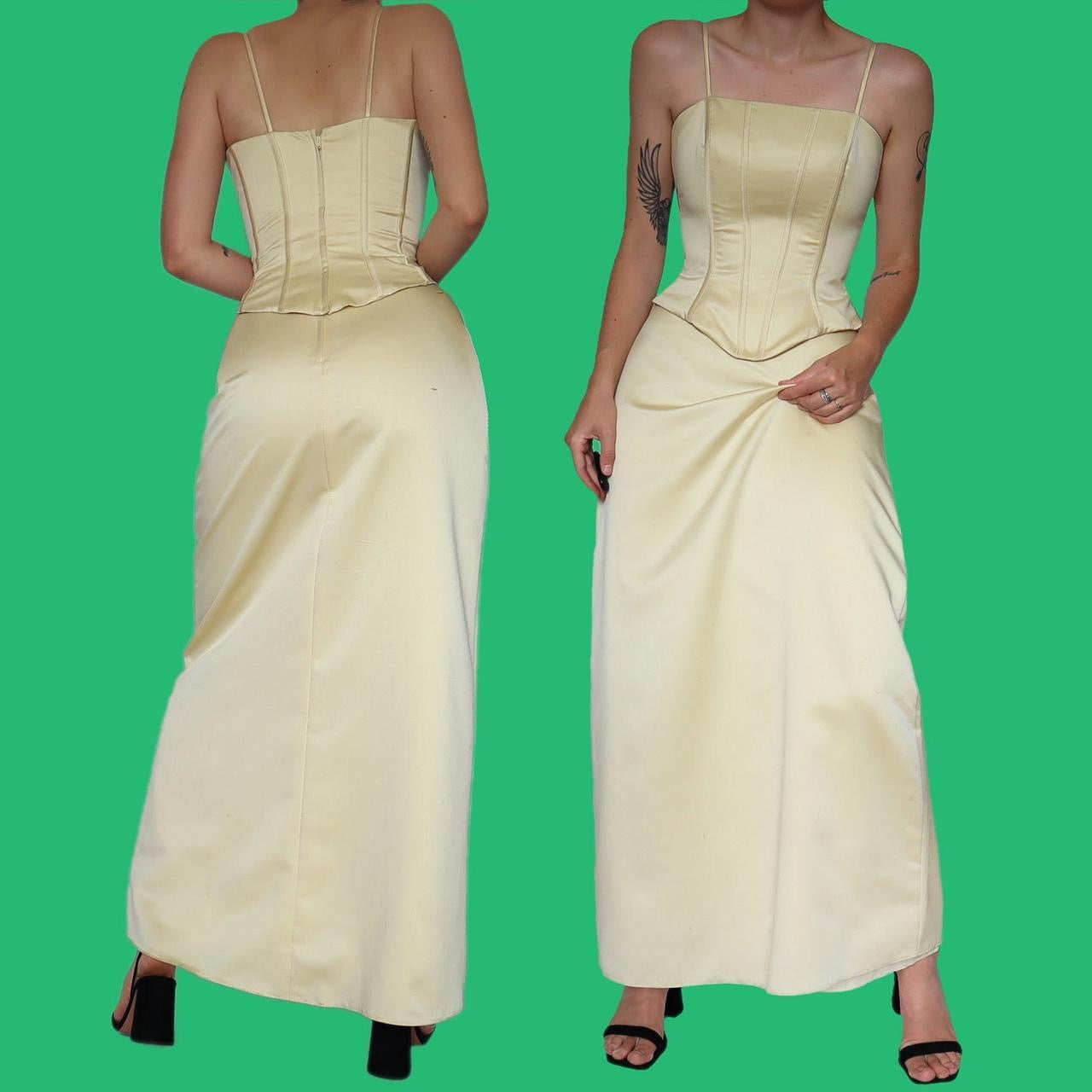 Stunning Hilary Morgan yellow 2 piece corset & skirt set UK 8-10