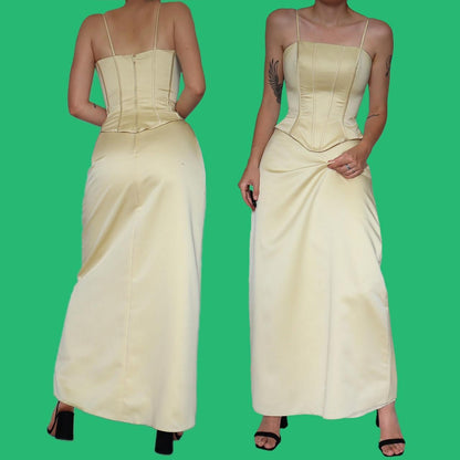 Stunning Hilary Morgan yellow 2 piece corset & skirt set UK 8-10