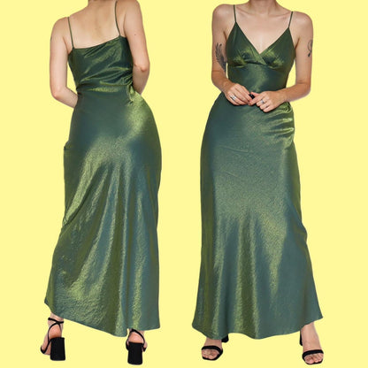 Beautiful silky green slip evening dress with matching shawl UK 10