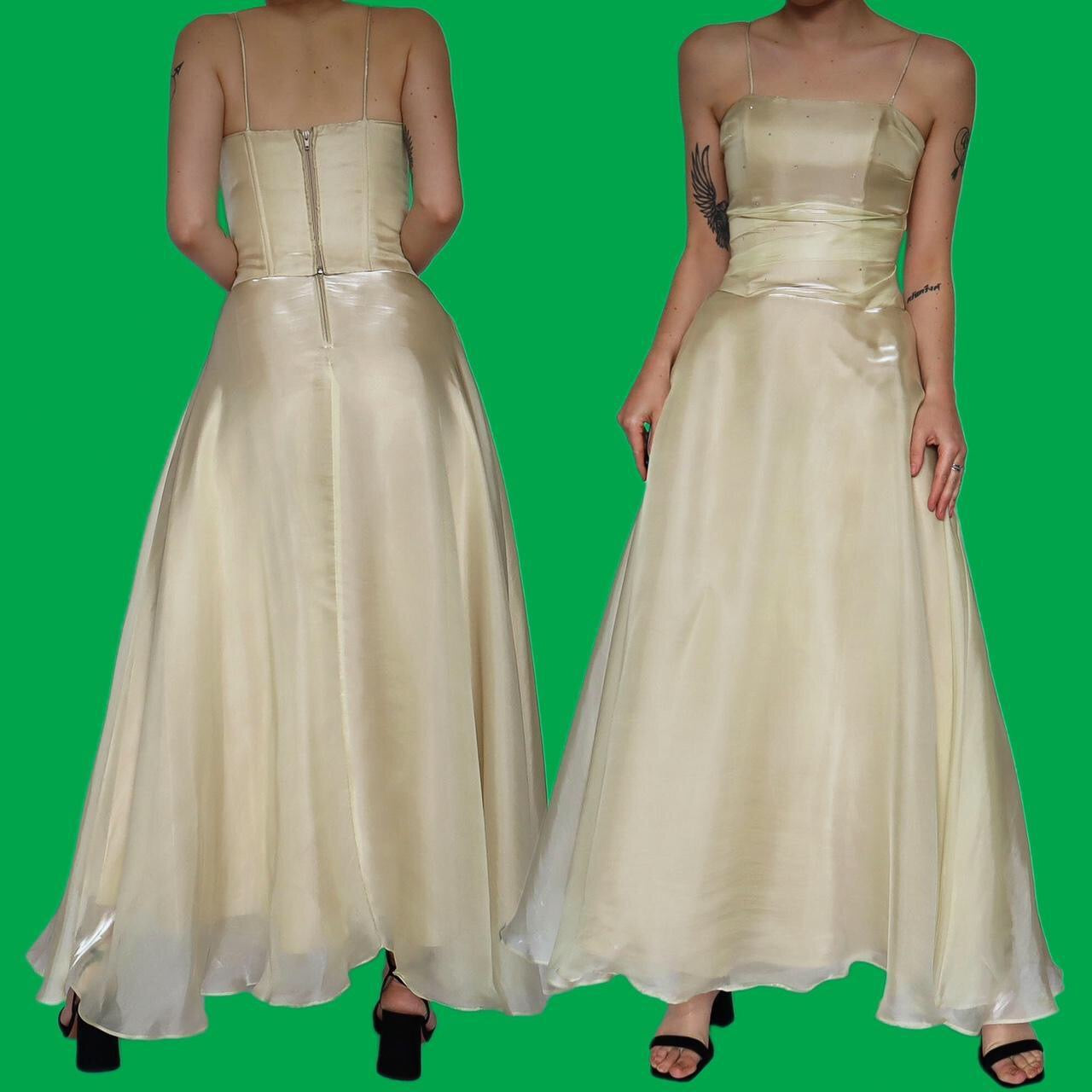 Beautiful silky organza yellow 2 piece top & skirt set UK S