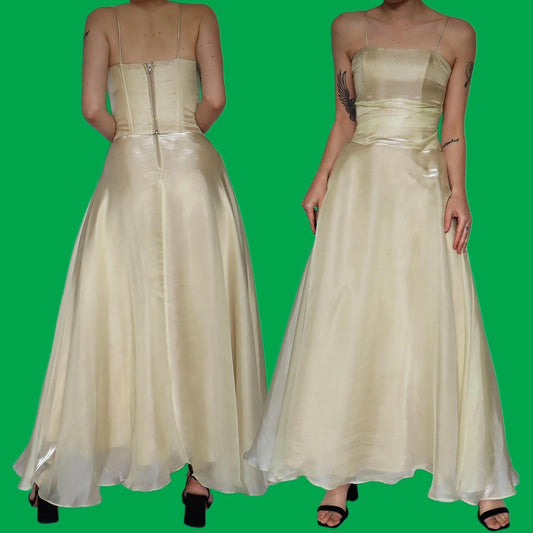 Beautiful silky organza yellow 2 piece top & skirt set UK S