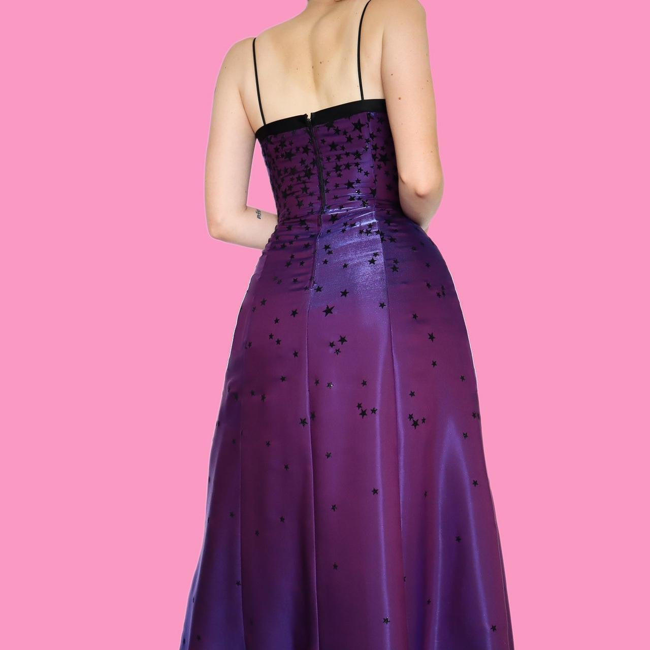 Beautiful purple iridescent glitter star print prom dress UK 10
