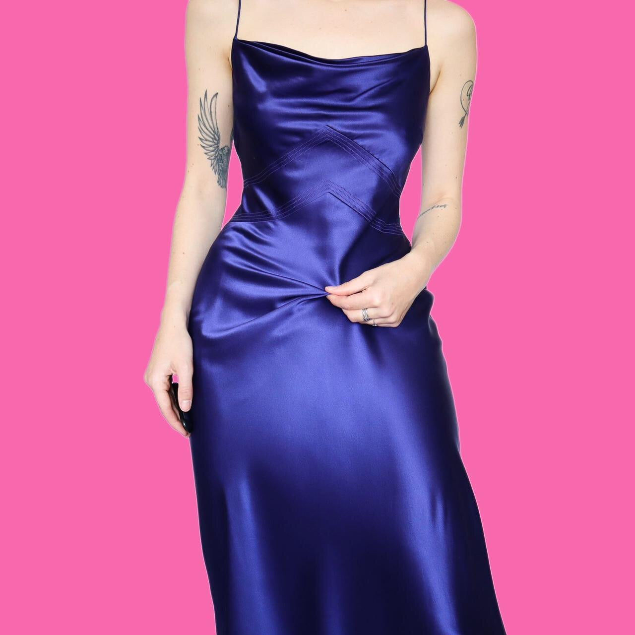 Stunning purple 100% silk slip evening dress UK 10