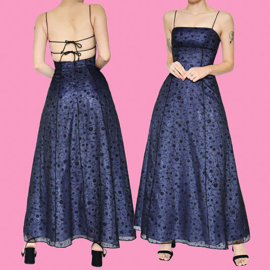 A line floral glittery prom dress UK 8