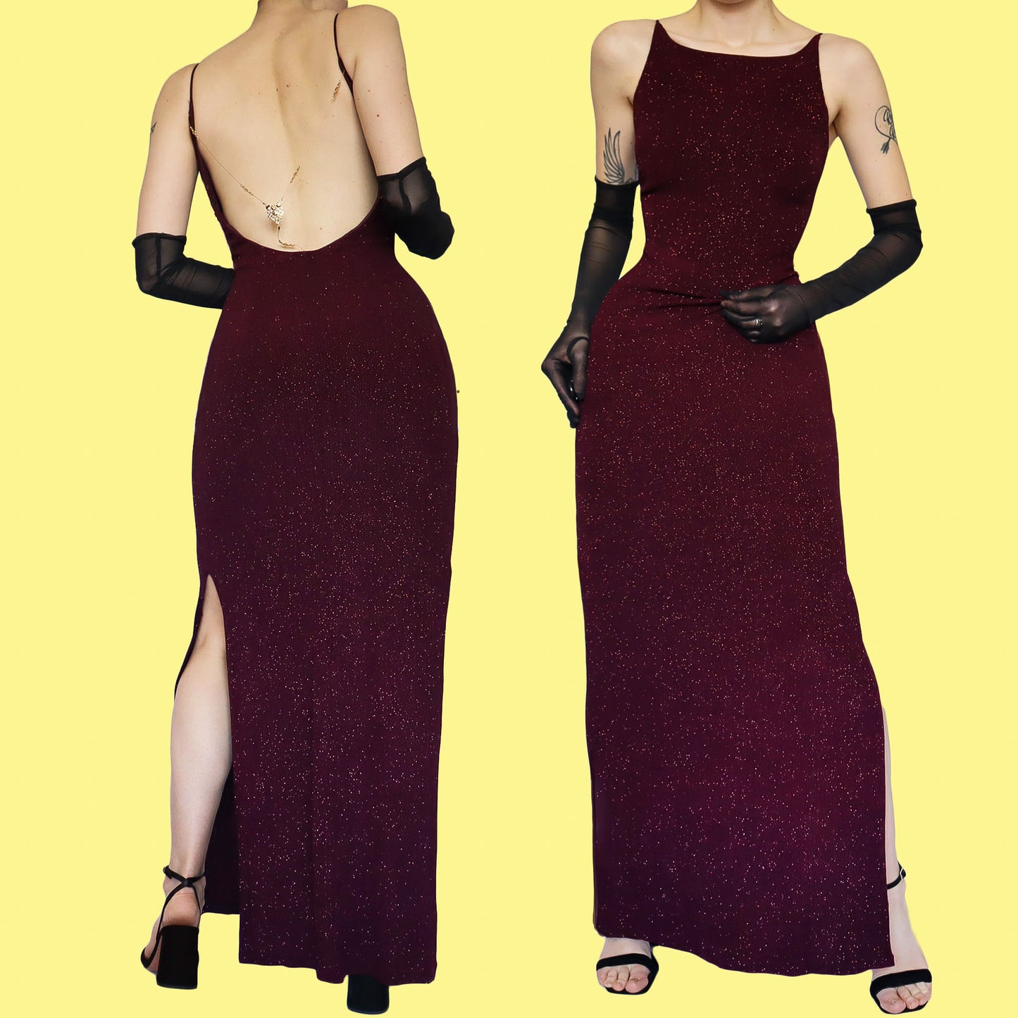 Dark purple glittery open back evening dress UK 12