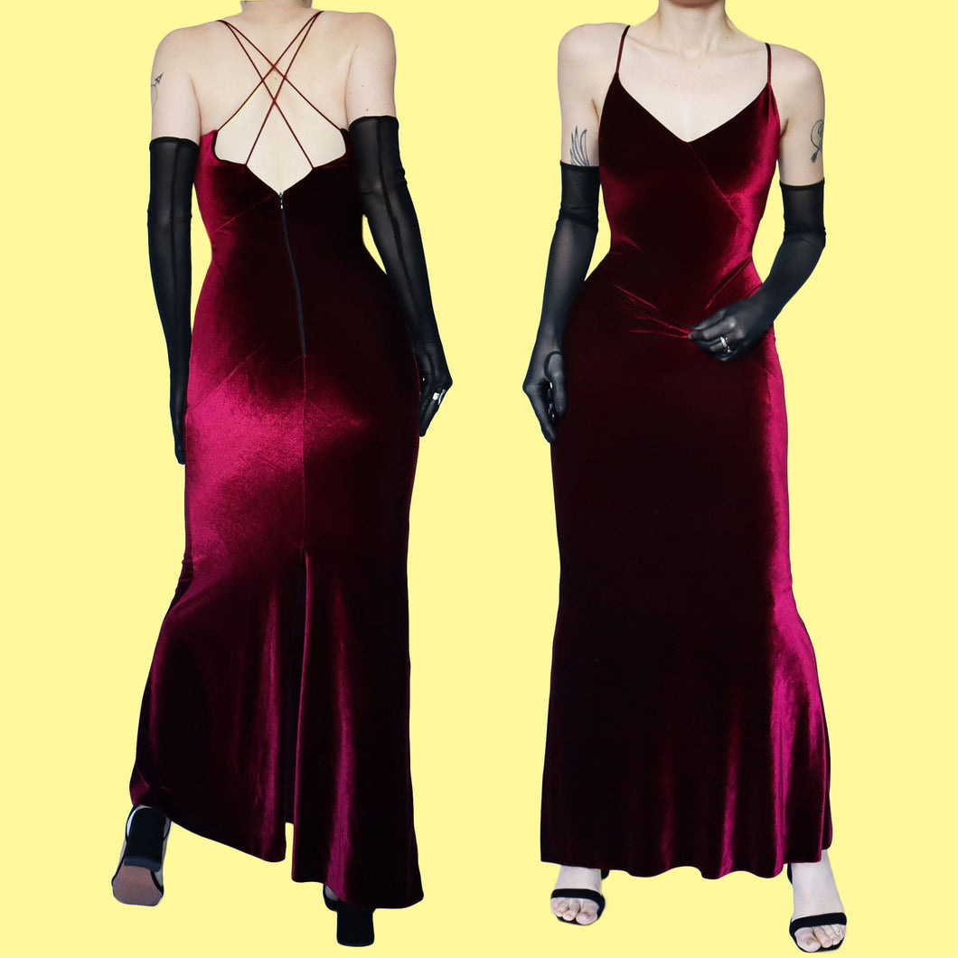 Dark red velvet evening dress UK 14