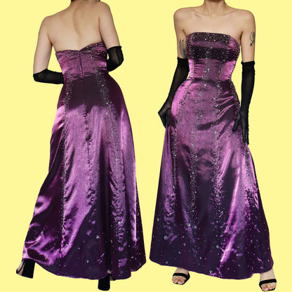 Strapless purple beaded evening dress UK 8-10